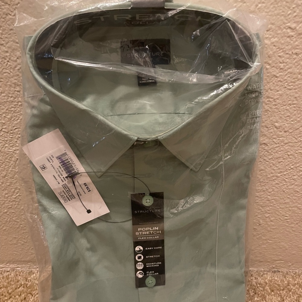 Structure Poplin Stretch Flex Collar Modern Fit Dress Shirt M 15 1/2